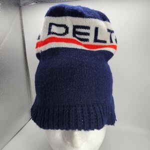 Delta Airlines Beanie Hat Vintage toboggan Navy Blue White Red One Size
